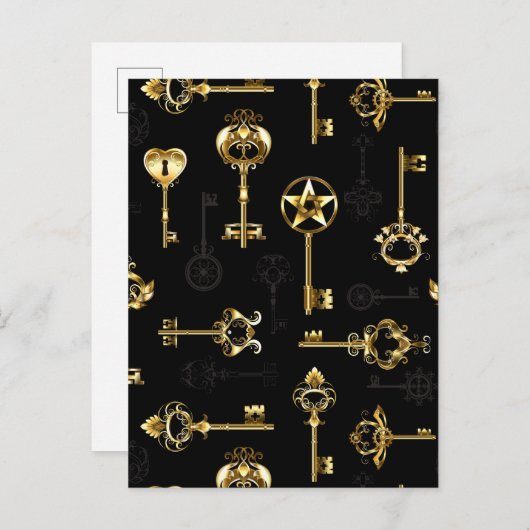 Naadloos patroon met gouden sleutels uitnodiging briefkaart (Voorkant / Achterkant)