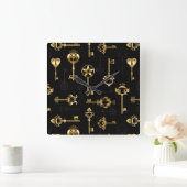 Naadloos patroon met gouden sleutels vierkante klok (Huis)