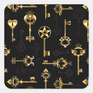 Naadloos patroon met gouden sleutels vierkante sticker