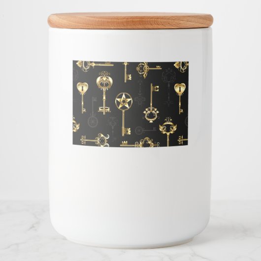 Naadloos patroon met gouden sleutels voedselcontainer etiket (Voorkant)