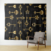 Naadloos patroon met gouden sleutels wandkleed (In Situ (horizontaal))