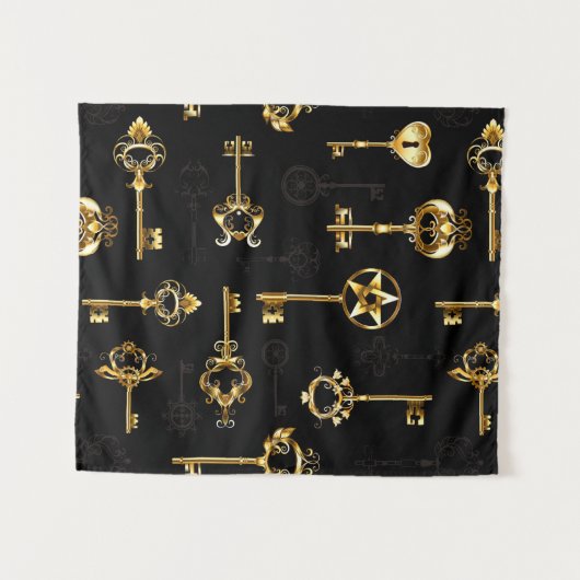 Naadloos patroon met gouden sleutels wandkleed (Voorkant (horizontaal))