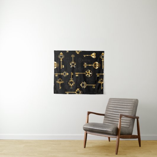 Naadloos patroon met gouden sleutels wandkleed (In Situ (horizontaal))