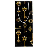 Naadloos patroon met gouden sleutels wijn cadeautas (Achterkant)