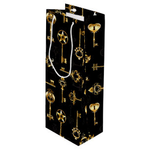 Naadloos patroon met gouden sleutels wijn cadeautas