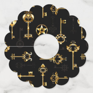 Naadloos patroon met gouden sleutels wijnglaslabel