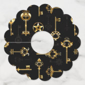 Naadloos patroon met gouden sleutels wijnglaslabel (Achterkant)