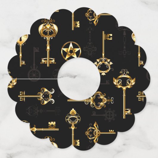 Naadloos patroon met gouden sleutels wijnglaslabel (Achterkant)