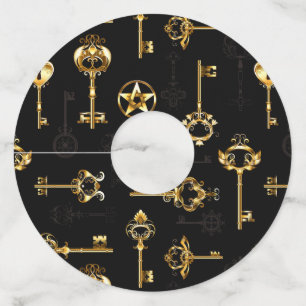 Naadloos patroon met gouden sleutels wijnglaslabel