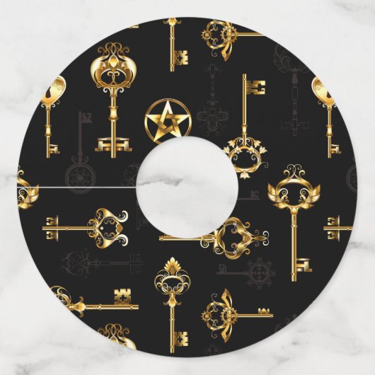 Naadloos patroon met gouden sleutels wijnglaslabel (Voorkant)