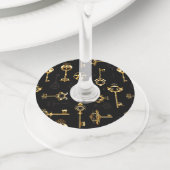 Naadloos patroon met gouden sleutels wijnglaslabel (Dichtbij)