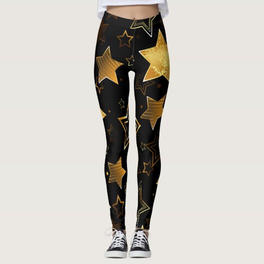 Naadloos patroon met gouden sterren leggings (Voorkant)
