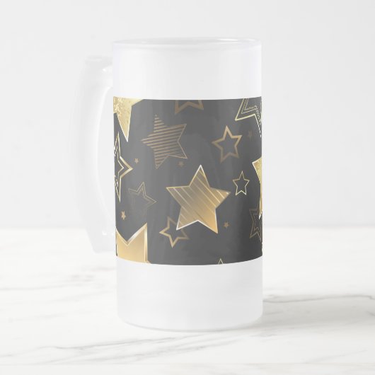 Naadloos patroon met gouden sterren matglas bierpul (Voorkant links)