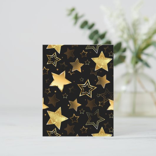 Naadloos patroon met gouden sterren RSVP kaartje (Staand voorkant)