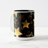 Naadloos patroon met gouden sterren tweekleurige koffiemok (Voorkant links)