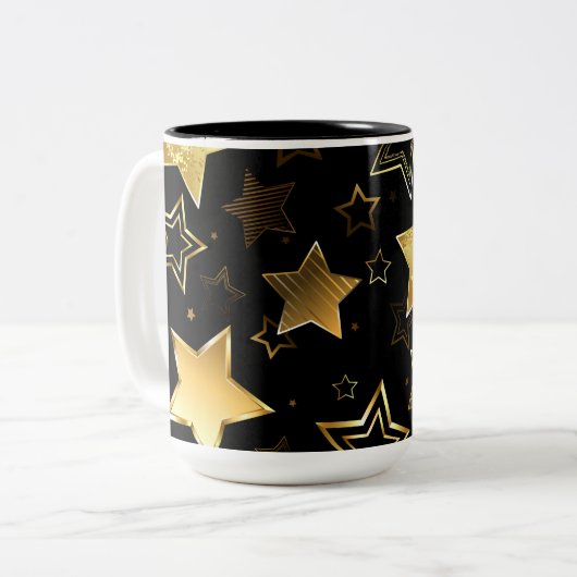 Naadloos patroon met gouden sterren tweekleurige koffiemok (Voorkant links)