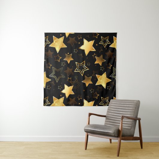 Naadloos patroon met gouden sterren wandkleed (In Situ (horizontaal))