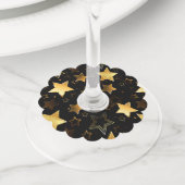 Naadloos patroon met gouden sterren wijnglaslabel (Dichtbij)