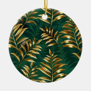 Naadloos patroon met gouden varens keramisch ornament