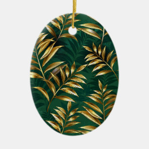 Naadloos patroon met gouden varens keramisch ornament