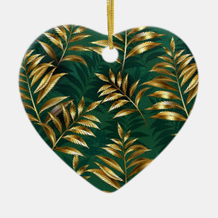 Naadloos patroon met gouden varens keramisch ornament