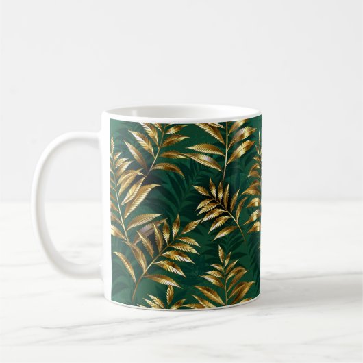 Naadloos patroon met gouden varens koffiemok (Links)