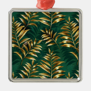Naadloos patroon met gouden varens metalen ornament