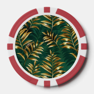 Naadloos patroon met gouden varens poker chips