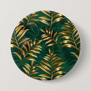 Naadloos patroon met gouden varens ronde button 7,6 cm
