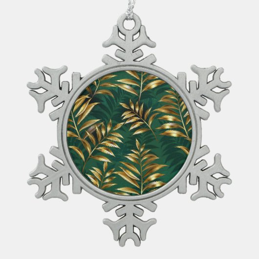 Naadloos patroon met gouden varens tin sneeuwvlok ornament (Voorkant)