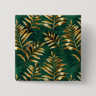 Naadloos patroon met gouden varens vierkante button 5,1 cm