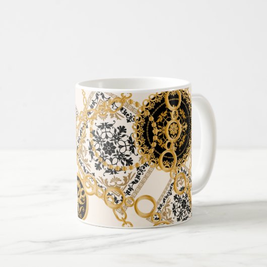 Naadloos patroon met goudketens van edelstenen  koffiemok (Voorkant rechts)