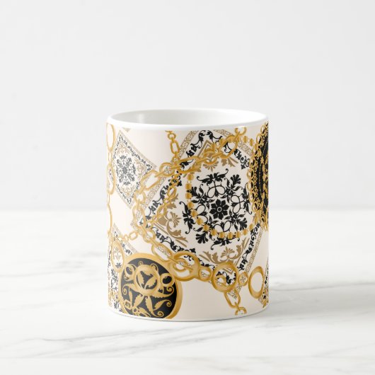 Naadloos patroon met goudketens van edelstenen  koffiemok (Center)