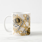Naadloos patroon met goudketens van edelstenen  koffiemok (Links)