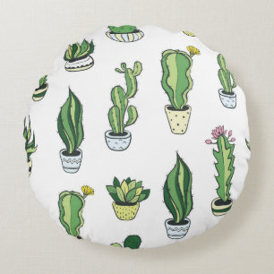 Naadloos patroon met groene cactus en succulenten rond kussen