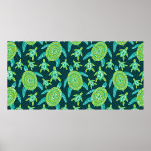 Naadloos patroon met groene sierschildpadden. Zee  Poster