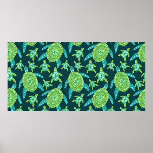 Naadloos patroon met groene sierschildpadden. Zee Poster (Voorkant)