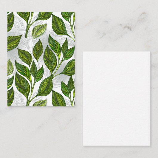 Naadloos patroon met groene theebladeren advieskaart (Voorkant / Achterkant)