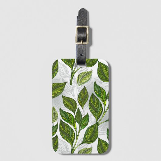Naadloos patroon met groene theebladeren bagagelabel (Voorkant (verticaal))