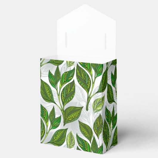 Naadloos patroon met groene theebladeren bedankdoosjes (Geopend)