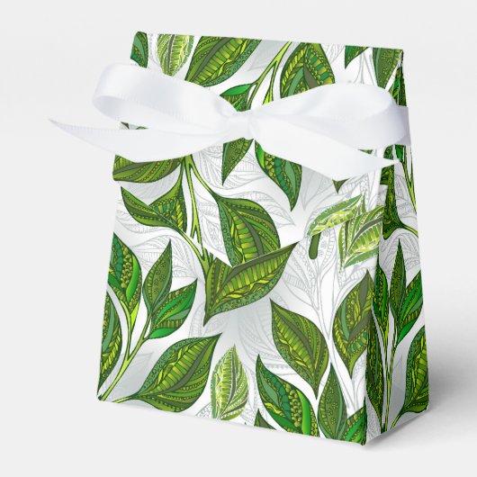 Naadloos patroon met groene theebladeren bedankdoosjes (Voorkant Zijde)