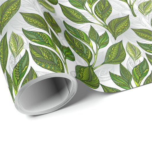 Naadloos patroon met groene theebladeren cadeaupapier (Rol Hoek)