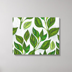 Naadloos patroon met groene theebladeren canvas afdruk