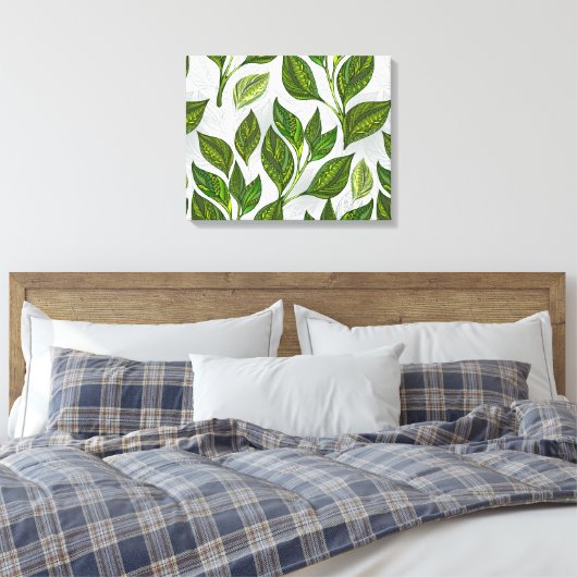 Naadloos patroon met groene theebladeren canvas afdruk (Insitu (Slaapkamer))