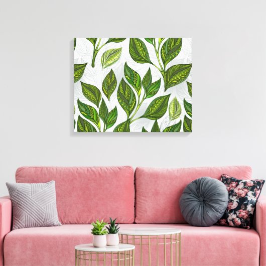 Naadloos patroon met groene theebladeren canvas afdruk (Insitu (Woonkamer))