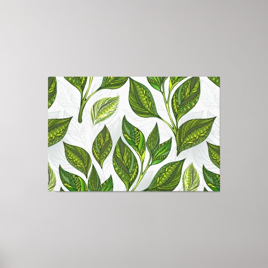 Naadloos patroon met groene theebladeren canvas afdruk (Voorkant)