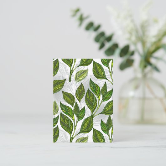 Naadloos patroon met groene theebladeren contactkaartje (Staand voorkant)