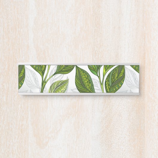 Naadloos patroon met groene theebladeren deurbordje (Voorkant)