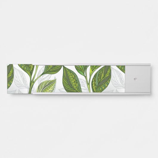 Naadloos patroon met groene theebladeren deurbordje (Voorkant)