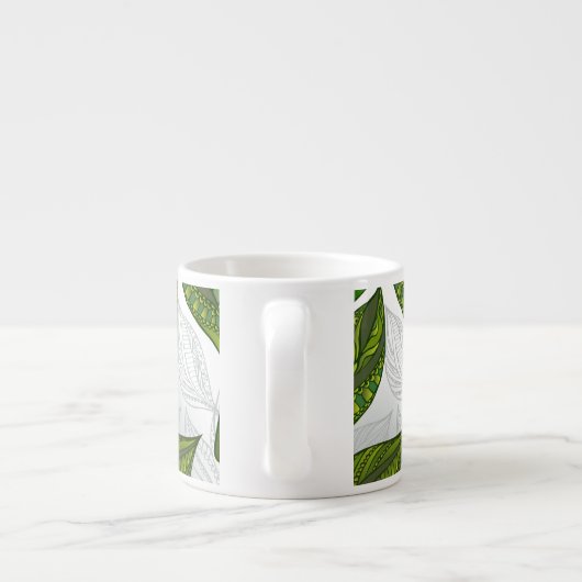 Naadloos patroon met groene theebladeren espresso kop (Achterkant)